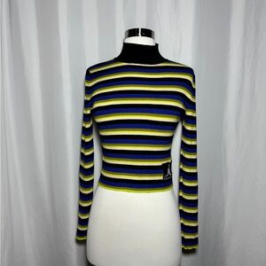 Kangol x H&M Striped Ribbed Knit Mock Neck Cropped Sweater Retro Women's S